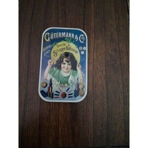 VTG Gutterman Hinged Thread Tin 4”T X 2 3/8”W Germany Sewing Cute Girl